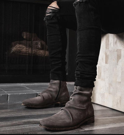 Botas Cortas Estilo Británico con Pliegues para Hombre