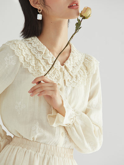 Blusa Francesa de Cuello de Encaje Manga Larga - Diseño Elegante y Minimalista - Image 4