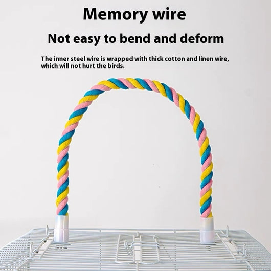 Colorful twisted cotton rope bird perch with plastic end caps, 41.5cm long, for climbing and nibbling. - Image 4