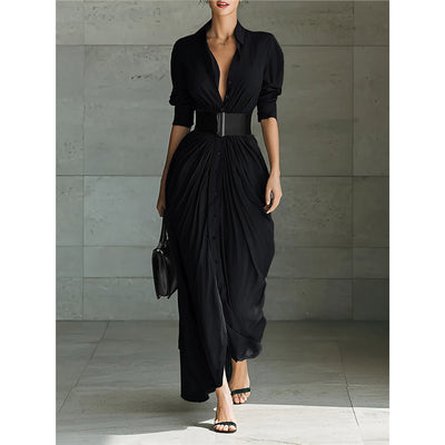 Vestido Camisero Elegante con Solapa y Cinturón - Image 7