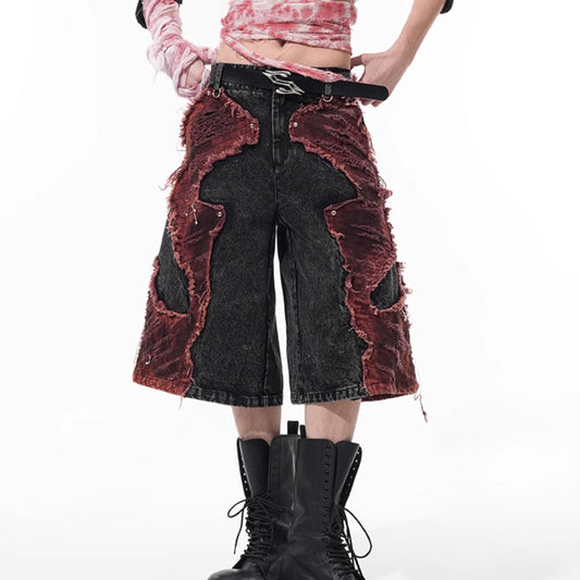 Pantalones Denim Cropped con Costuras Desgastadas