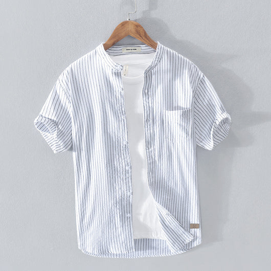 Camisa Casual de Algodón con Cuello de Pie y Rayas Distintivas - Image 10
