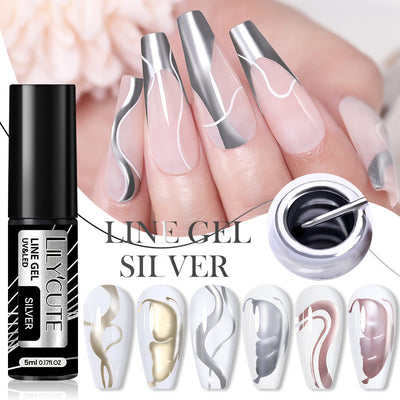 Esmalte Gel Metálico con Adhesivo Cable para Uñas Artísticas - Acabado Plateado Fotocurable - Image 2