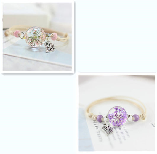 Pulsera Esfera de Cristal con Flores Secas - Diente de León y Estrellas - Image 41