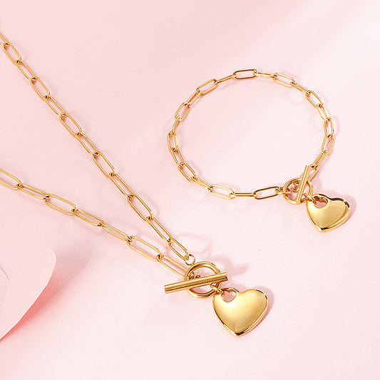 Conjunto de Pulsera y Collar de Acero Titanio con Corazón de Durazno para Mujer - Image 2