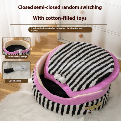 Caseta Felina Rayada de Tres Piezas - Set Completo para Gatos - Image 9