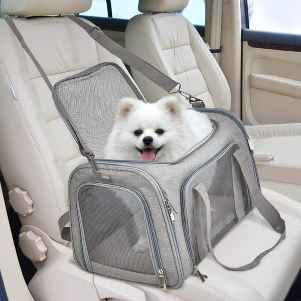 Transportín Suave Plegable para Gatos y Perros Pequeños hasta 7 kg - Gris
