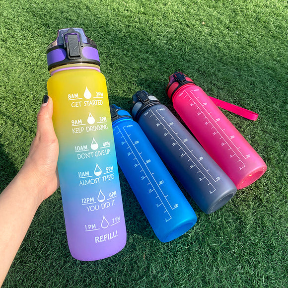 Botella Deportiva 1L Tritan con Marcador de Tiempo - Botella Motivacional Hermética para Fitness y Ciclismo