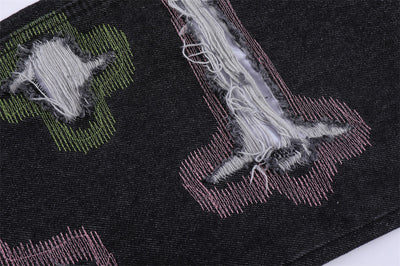 Jeans Rotos con Bordados y Contraste de Colores Estilo Americano - Image 16