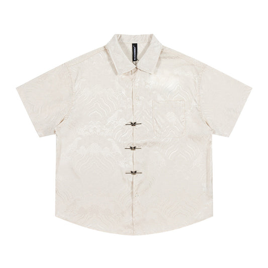 Camisa Manga Corta Jacquard Floral Tono Liso