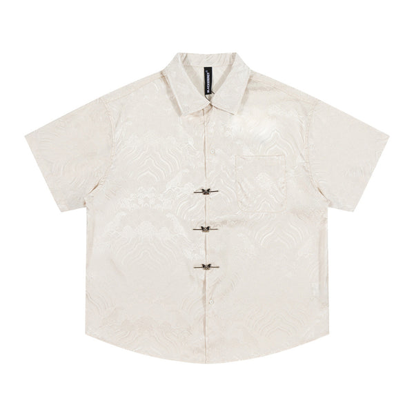 Camisa Manga Corta Jacquard Floral Tono Liso