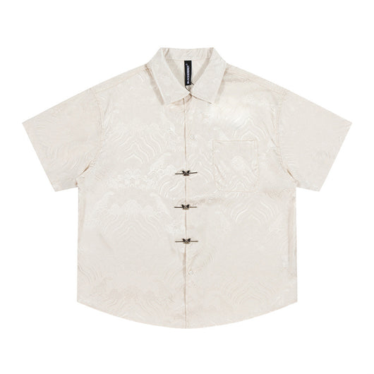 Camisa Manga Corta Jacquard Floral Tono Liso