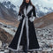 Abrigo Largo Mujer Invierno Estilo Étnico Retro Gamuza con Borde de Pelaje Sintético Negro