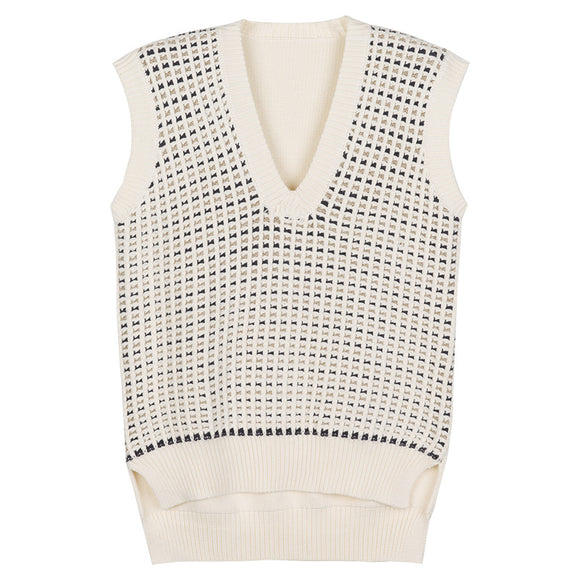 Chaleco Tejido V-Neck con Contraste de Colores para Mujer