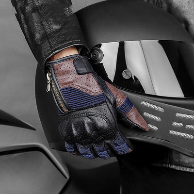 Guantes de Motocicleta Vintage en Cuero Genuino de Oveja con Perforaciones