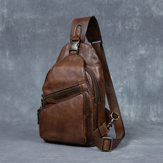 Bolso Mensajero de Cuero Genuino para Hombre - Estilo Retro con Gran Capacidad