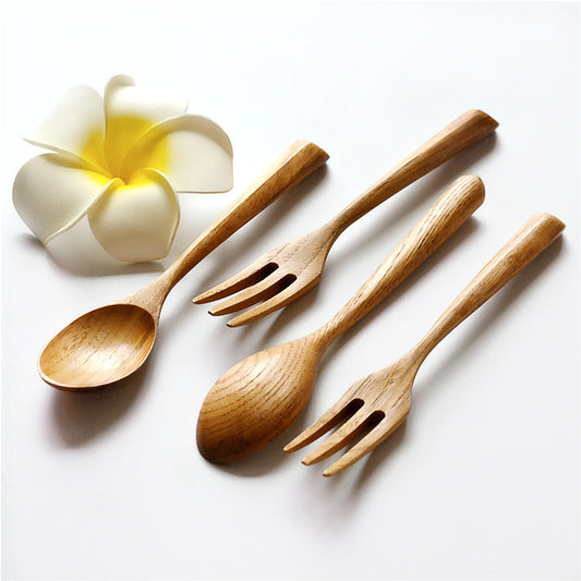 Juego de Cucharas y Tenedor de Madera Estilo Japonés