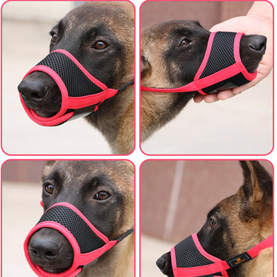 Orange and black adjustable pet muzzle with breathable mesh and a quick-release buckle. - Image 3