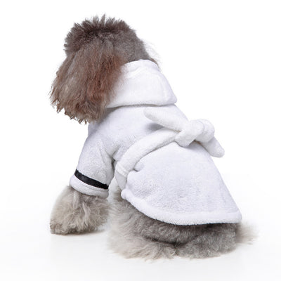 Bata Absorbente para Mascotas - Toalla de Algodón Premium Blanco y Coral - Image 3