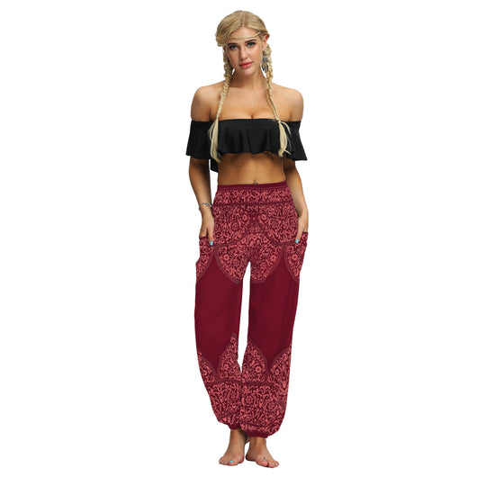 Pantalones Yoga Sueltos con Estampado Étnico y Cintas en Tobillos para Mujer - Image 45