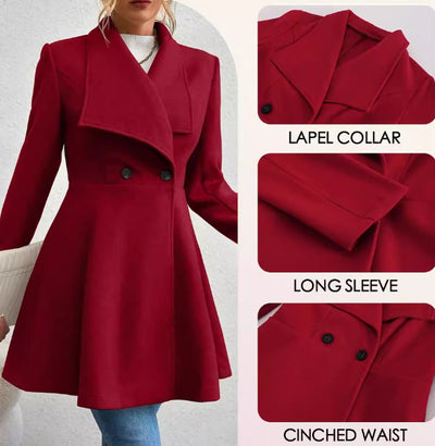 Abrigo Largo de Lana con Solapa Elegante para Mujer, Corte Ajustado - Image 3
