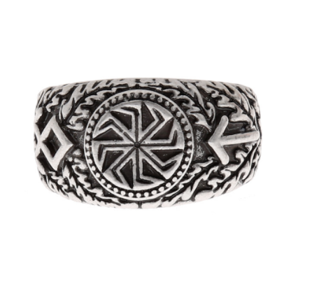 Anillo Nórdico de Runas Vikingas para Hombre en Plata Antigua - Image 3