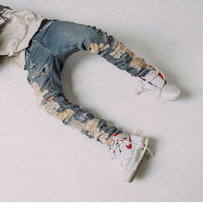 Pantalones Slim Rotos con Parches Desmontables - Estilo Urbano Destruido