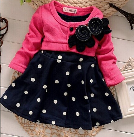 Vestido Infantil de Manga Larga con Estampado de Lunares y Dibujos Animados - Image 3
