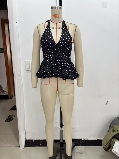 Top Halter Escotado con Lunares y Amarre Trasero para Mujer - Image 8