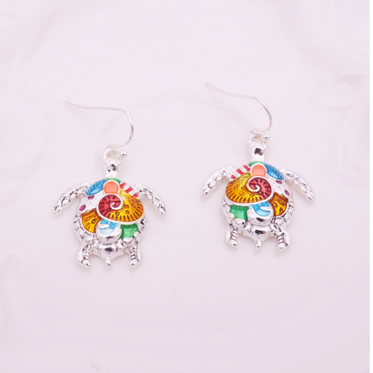 Aretes de Tortuga Coloridos con Efecto Goteo - Diseño Delicado y Brillante - Image 3