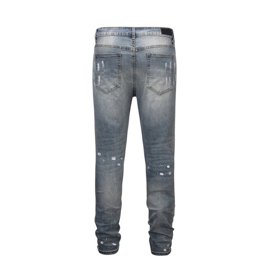 Pantalones Vaqueros Rotos con Detalles de Pintura y Tachuelas - Image 3