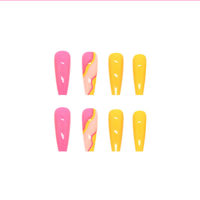 Uñas Postizas Rosa Amarillo Rojo 24 Piezas - Image 5