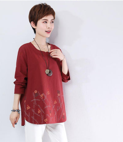 Camiseta Holgada de Algodón Estampada Talla Grande con Manga Larga - Image 14