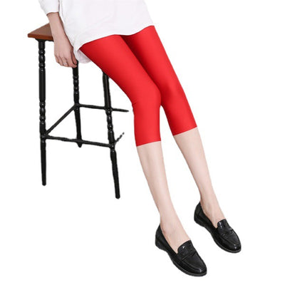 Leggings Brillantes de Siete Puntos - Colores Sólidos Efecto Brillo - Image 29
