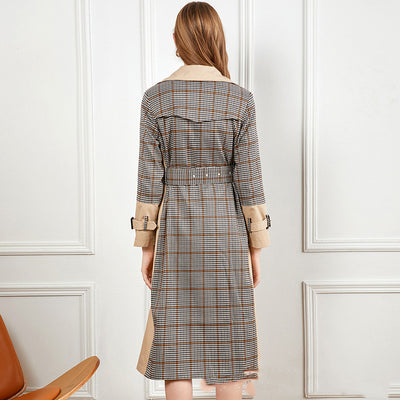 Gabardina Larga con Costuras a Cuadros y Cintura Ajustable - Image 2
