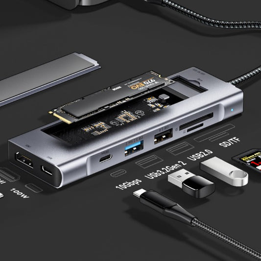 Docking Station USB-C 8 en 1 con Carcasa para Disco Duro SSD