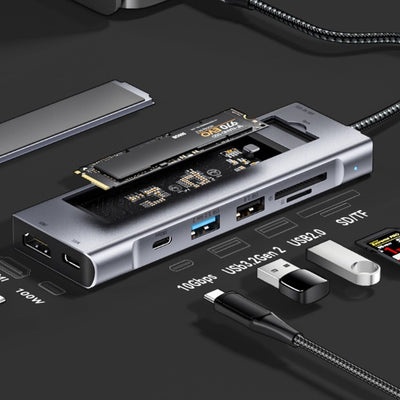Docking Station USB-C 8 en 1 con Carcasa para Disco Duro SSD