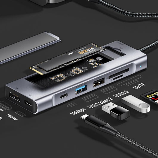Docking Station USB-C 8 en 1 con Carcasa para Disco Duro SSD