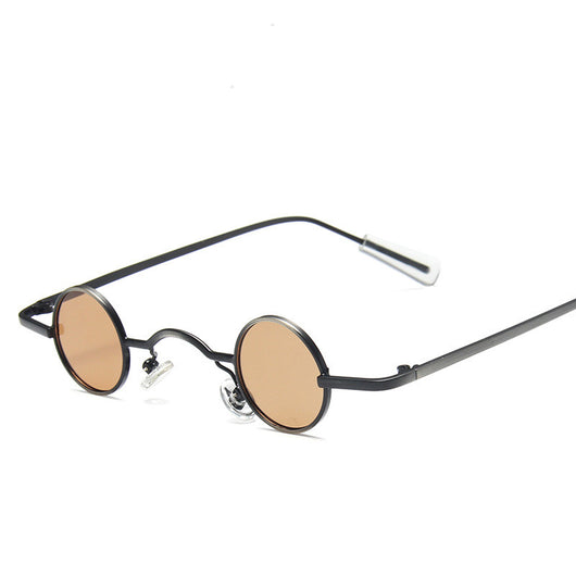 Small frame retro round sunglasses with black metal frames and brown polarized lenses, angled on a white background. - Image 5