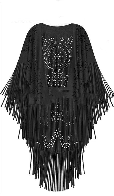Chaqueta Corta de Gamuza con Flecos Calados para Mujer - Image 7