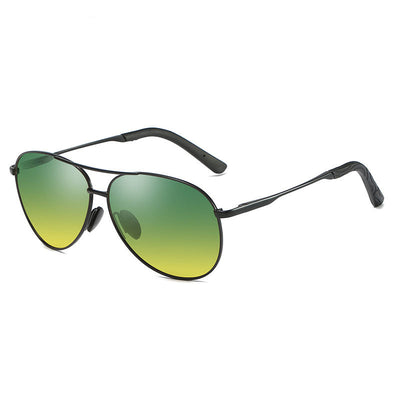 Black frame aviator sunglasses with yellow polarized lenses for day and night vision. - Image 4