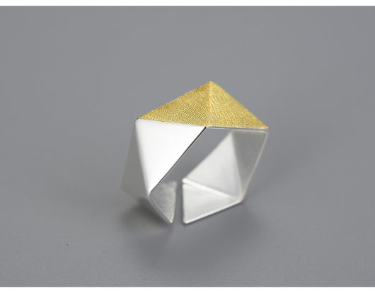 Anillo Ajustable de Plata S925 con Diseño Geométrico Facetado para Mujer - Image 12