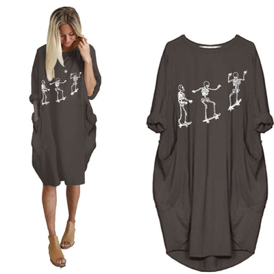 Vestido Holgado de Manga Larga con Estampado Temático y Bolsillos - Image 14