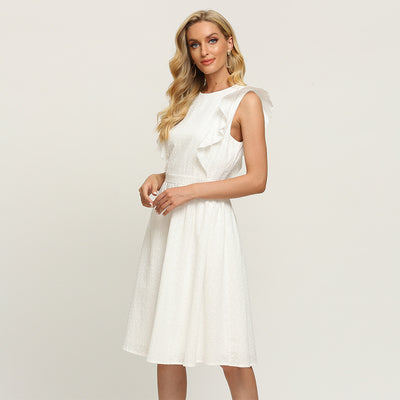 Vestido Liso Sin Mangas con Volantes - Image 3