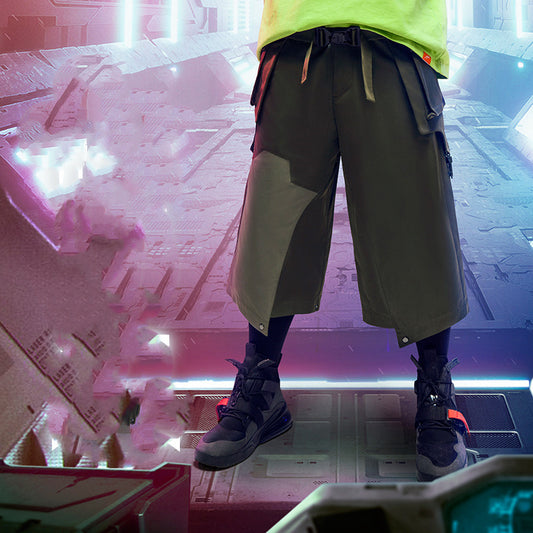 Pantalones Anchos Cropped Estilo Punk Funcional para Hombre - Image 2