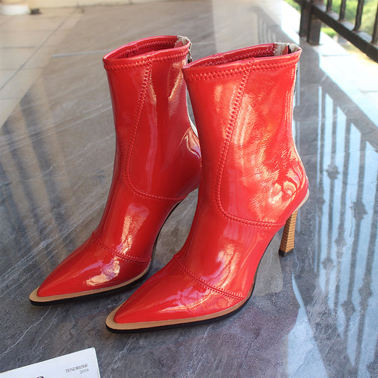 Botines de Charol Punta Aguda Tacón Stiletto para Mujer - Image 9