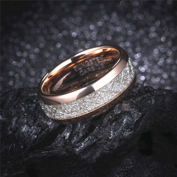 Anillo de Oro Rosado con Incrustación de Meteorita