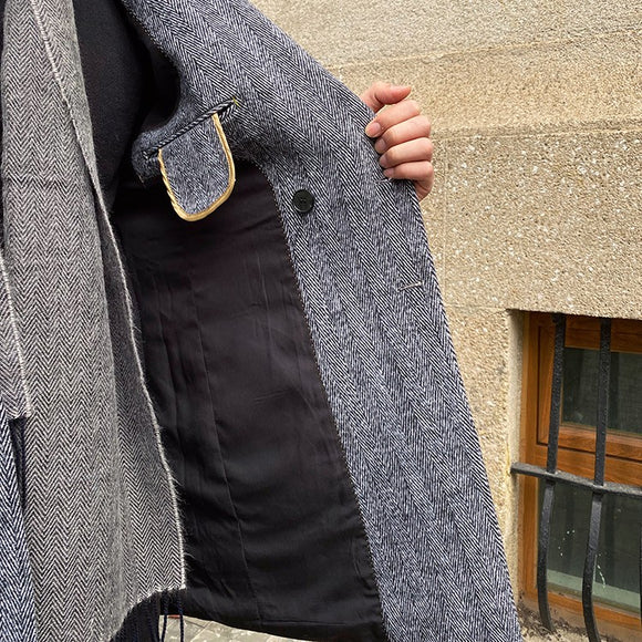 Abrigo Tweed Doble Fila de Largo Medio para Hombre