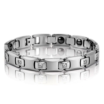 Pulsera Magnética de Pareja en Acero Tungsteno con Circón CNC - Image 10