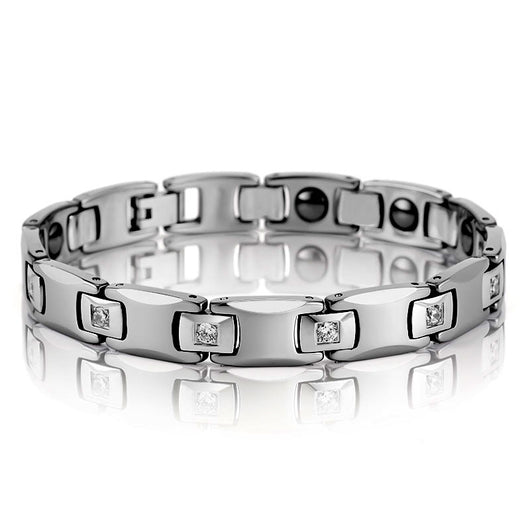 Pulsera Magnética de Pareja en Acero Tungsteno con Circón CNC - Image 10